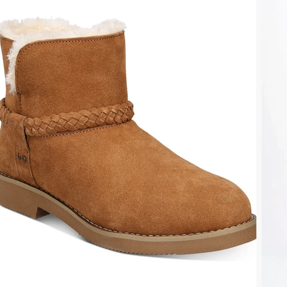 Kaii Cold-Weather Ankle Booties, Tan Ankle Boots with Faux Fur New In Box